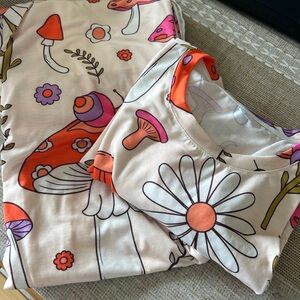 Floral & Mushroom Print Cream Pajama Set - Soft Sleep Top